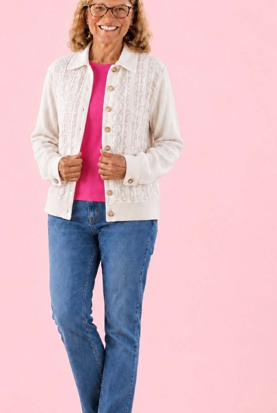 Indigo Rose White Collared Lace Knit Cardigan